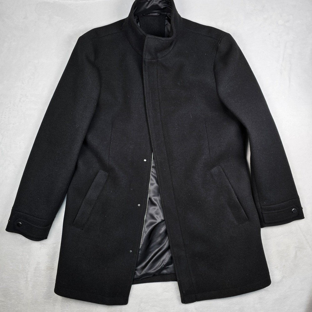 Primark Top Overcoat Mens Medium Flannel Black Casual Old Money Black Mid Length